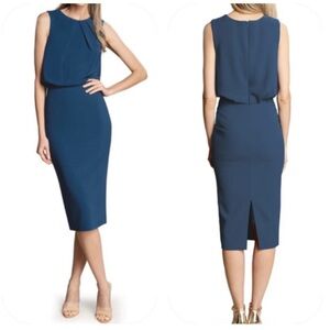 Dress the Population Amada blouson fitted teal dress sz M